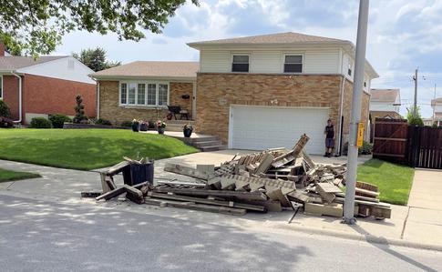 Melrose Park old deck ready to be hauled away 2024 A-Affordable Decks Lombard IL