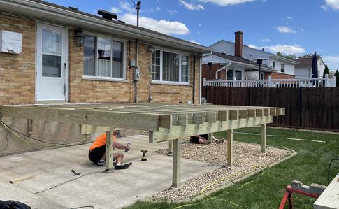 Melrose Park framing the new deck  A-Affordable Decks Lombard